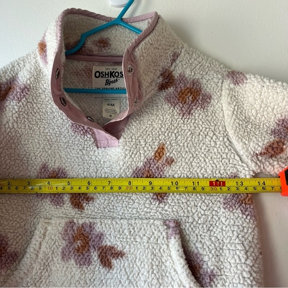 OshKosh B’gosh Girls Cream Floral Sherpa Fleece Pullover Sweater 4T Fall Winter - Picture 7 of 11